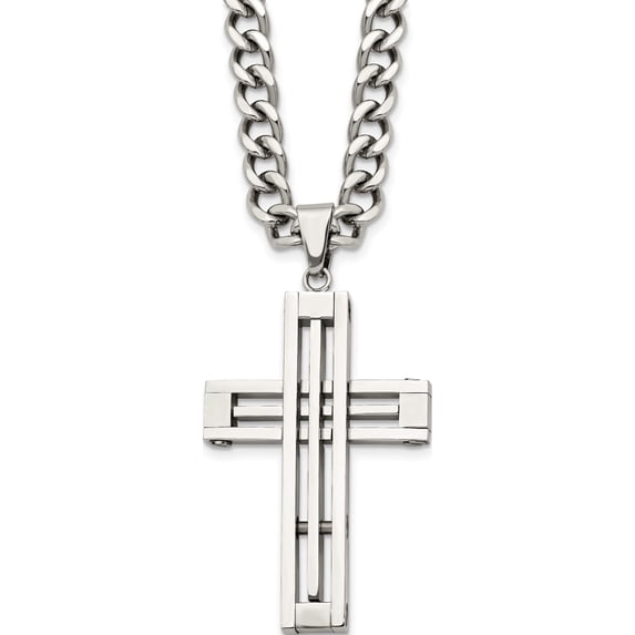 Stainless Steel Polished Cross 22In Necklace (22 X 30) Made In China srn311-22