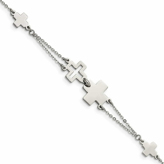 Stainless Steel Polished Cross 7.5In Bracelet Made In China -Jewelry By Sweet Pea