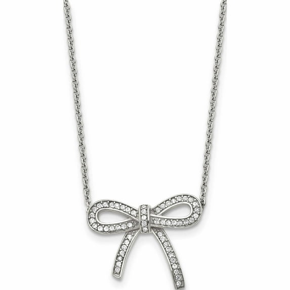 Stainless Steel Polished Crystal Bow 16.25In With 1.75In Ext Necklace Made In China -Jewelry By Sweet Pea