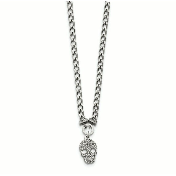 Stainless Steel Fancy Lobster Closure Polished Crystal Skull Necklace 18 Inch Pendant Necklace for Women