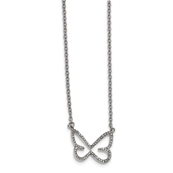 Stainless Steel Polished Cubic Zirconia Butterfly 2mm Necklace - 18 Inch