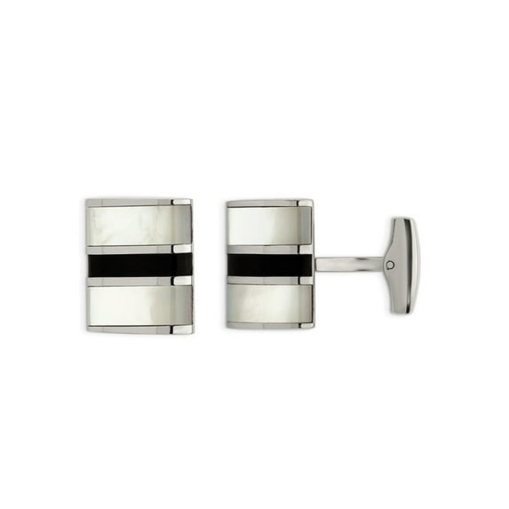Stainless Steel Polished Cuff Links with Black Onyx and Mother of Pearl