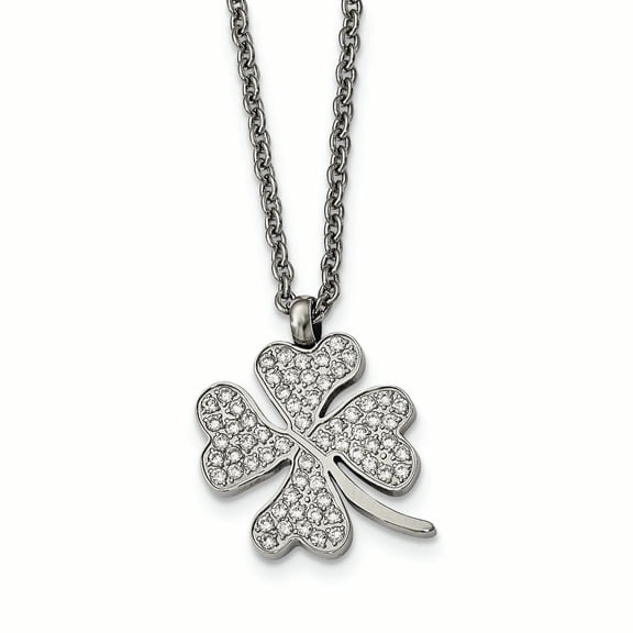 Chisel Stainless Steel Polished CZ Four Leaf Clover Necklace