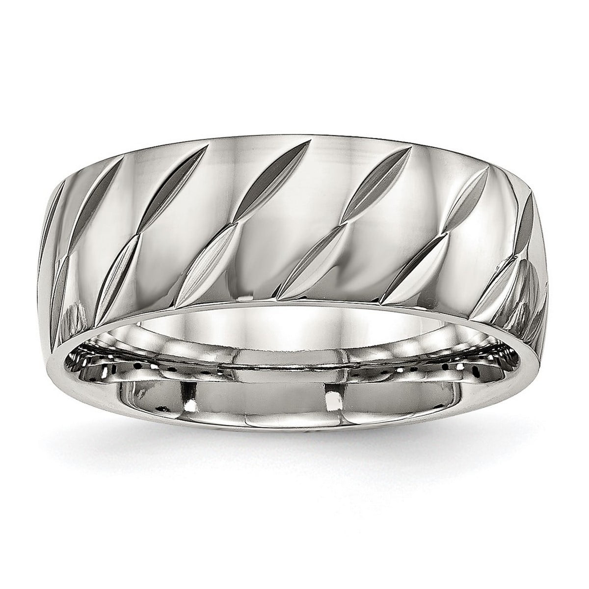 8mm Stainless Steel Polished Sparkle Cut Ring Size 8 - Ring for Women