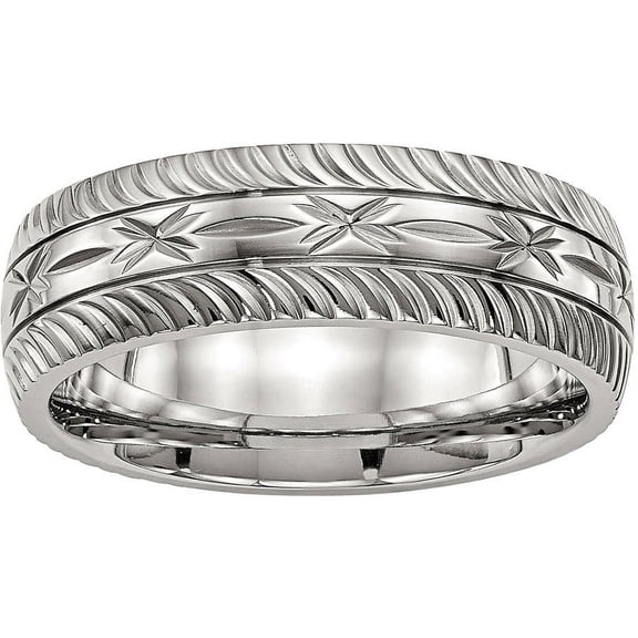 Stainless Steel Polished Diamond Cut Ring