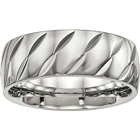 Stainless Steel Polished Diamond Cut Ring