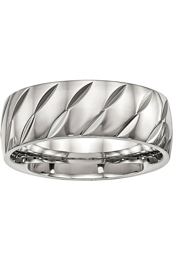 Stainless Steel Polished Diamond Cut Ring