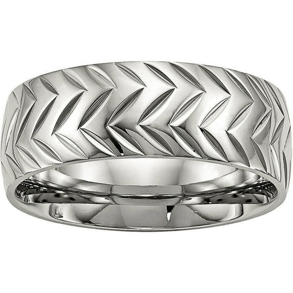 Stainless Steel Polished Diamond Cut Ring