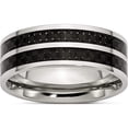 thumbnail image 1 of Stainless Steel Polished Double Row Black Carbon Fiber Inlay 8mm Band (Size 9.5) Made In China sr336-9.5, 1 of 5