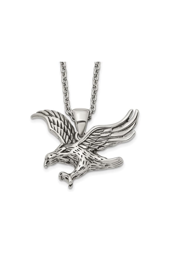Stainless Steel Polished Eagle Charm Pendant Necklace with 24 inch Chain for Men