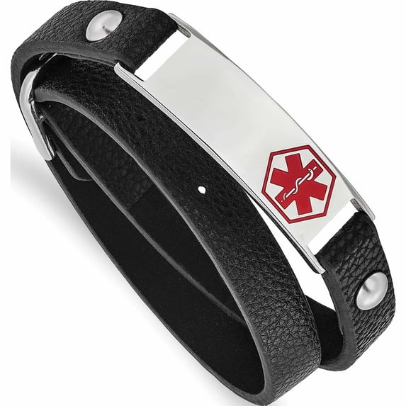 Stainless Steel Polished Enamel Leather Wrap Medical Adj Bracelet Made In China -Jewelry By Sweet Pea