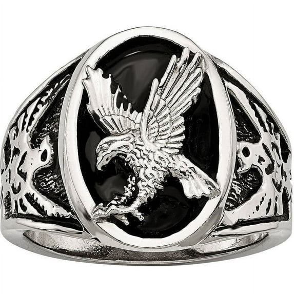 Stainless Steel Polished Enameled Eagle Ring, Available in Multiple Sizes