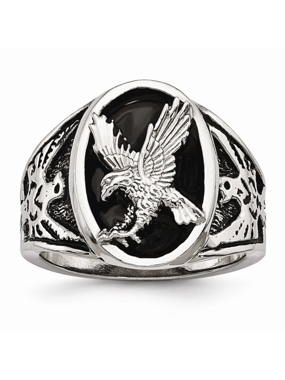 Stainless Steel Polished Enameled Eagle Ring Size: 11; for Adults and Teens; for Women and Men