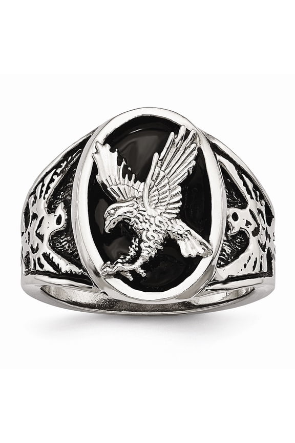Stainless Steel Polished Enameled Eagle Ring Size: 11; for Adults and Teens; for Women and Men