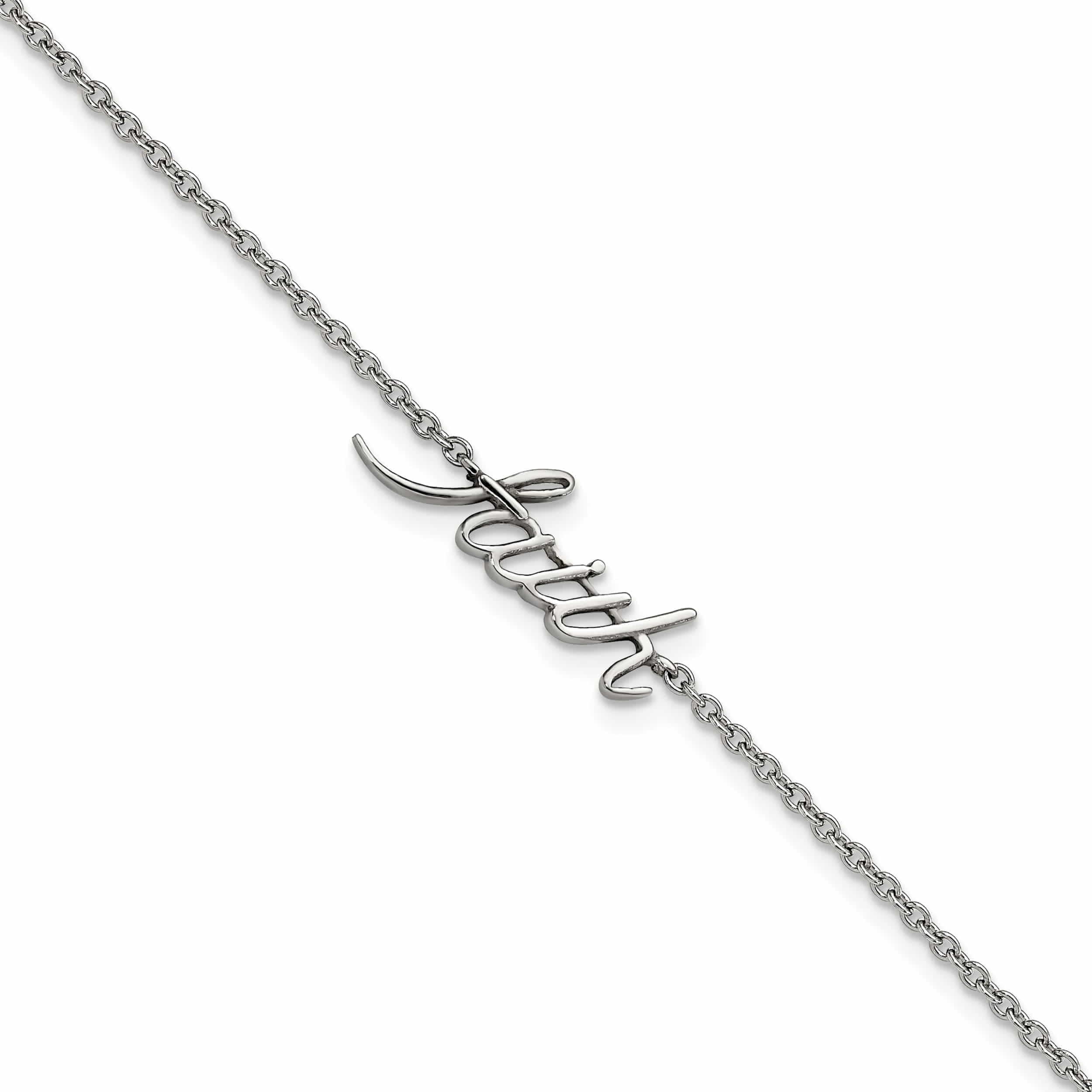 Stainless Steel Polished Faith With 1In Ext. 9In Anklet Made In China -Jewelry By Sweet Pea