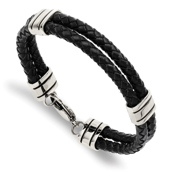 Chisel Stainless Steel Black Leather 9in Bracelet