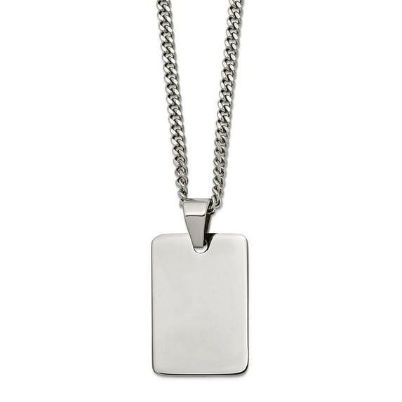 Stainless Steel Polished Fancy Lobster Closure Rectangle Animal Pet Dog Tag Pendant 24inch Necklace 24 Inch 19mm Wide Pe