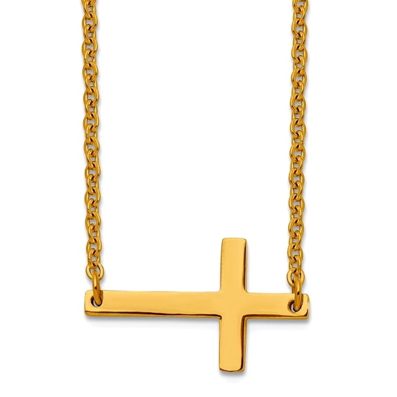 Stainless Steel Polished Fancy Lobster Closure Yellow Ip Plated Sideways Religious Faith Cross 18inch Necklace 18 Inch 2