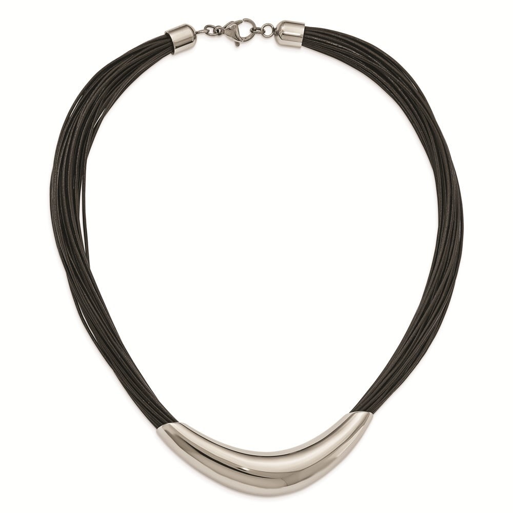 Stainless Steel Polished Faux Leather Cords Necklace - 19 Inch