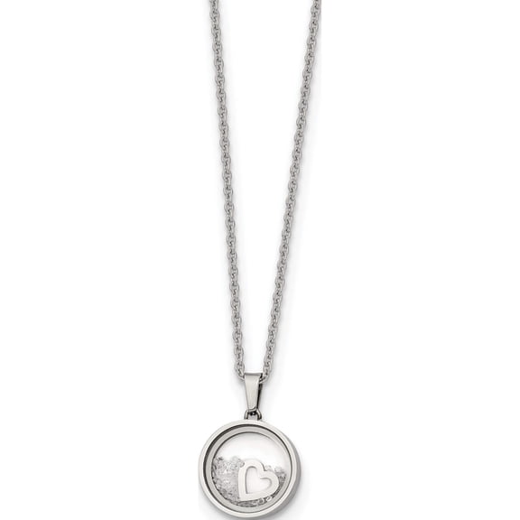 Stainless Steel Polished Floating Crystal Heart 16In With 2In Ext Necklace (18 X 12) Made In China srn2692-16
