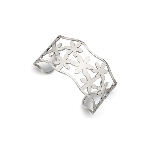 Gem & Harmony Stainless Steel Polished Flower Cuff Bangle Bracelet for Women