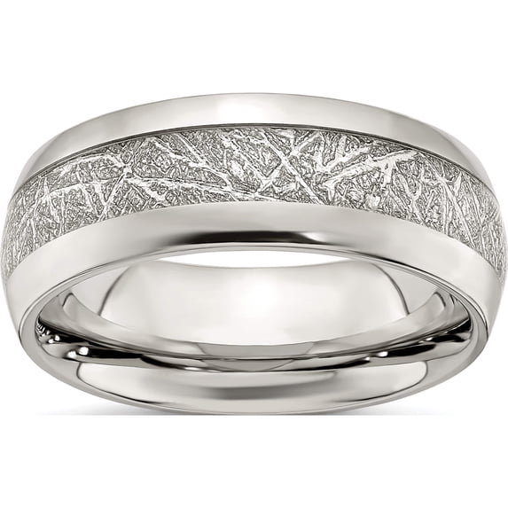 Stainless Steel Polished Glitter Paper Inlay Center 8mm Band (Size 7.5) Made In China sr677-7.5
