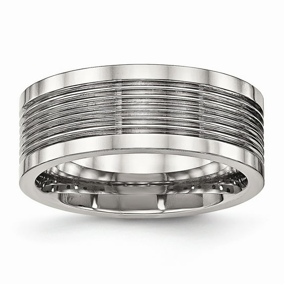 Stainless Steel Polished Grooved Comfort Back Ring Size: 10; for Adults and Teens; for Women and Men