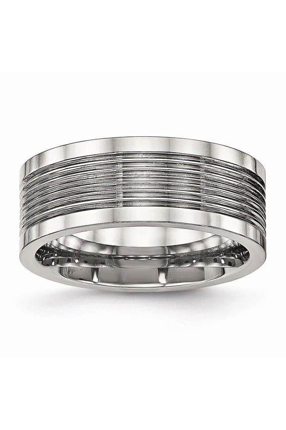 Stainless Steel Polished Grooved Comfort Back Ring Size: 13; for Adults and Teens; for Women and Men