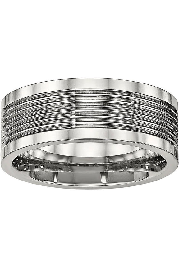 8mm Stainless Steel Polished Grooved Comfort Back Ring Size 7 - Jewelry Gift for Mom