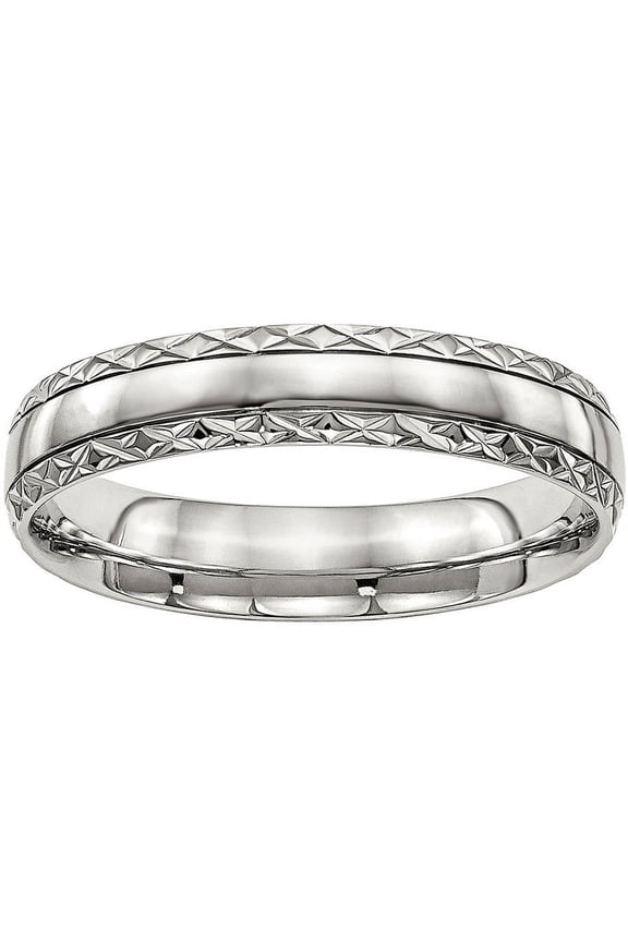 Stainless Steel Polished Grooved Criss Cross Design Ring