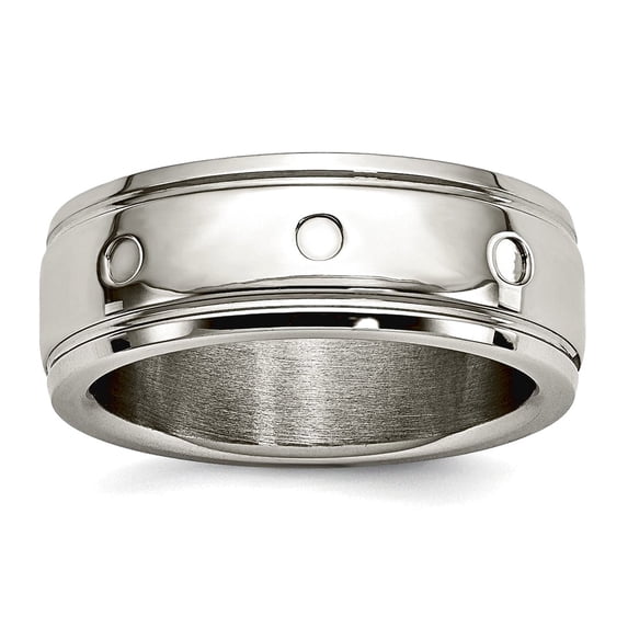 8mm Stainless Steel Half Round Polished Grooved Ring Size 12 Ring for Women