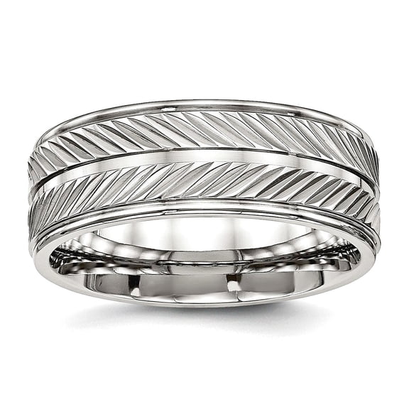 8mm Stainless Steel Polished Grooved Ring Size 12.5 Ring for Women