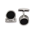 thumbnail image 1 of Stainless Steel Polished Grooved Round Black IP Cuff Links, 1 of 7