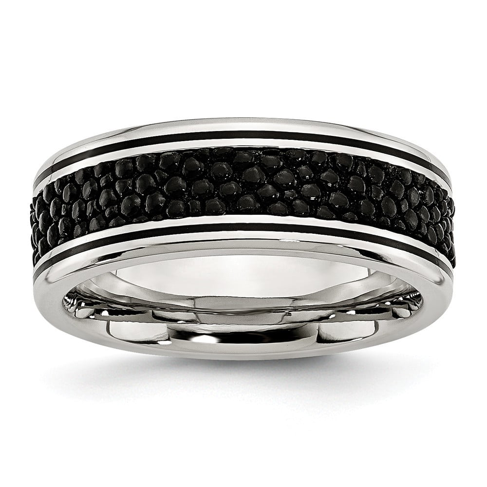 Stainless Steel Polished Grooved Stingray Textured 8mm Ring - Size 10.5