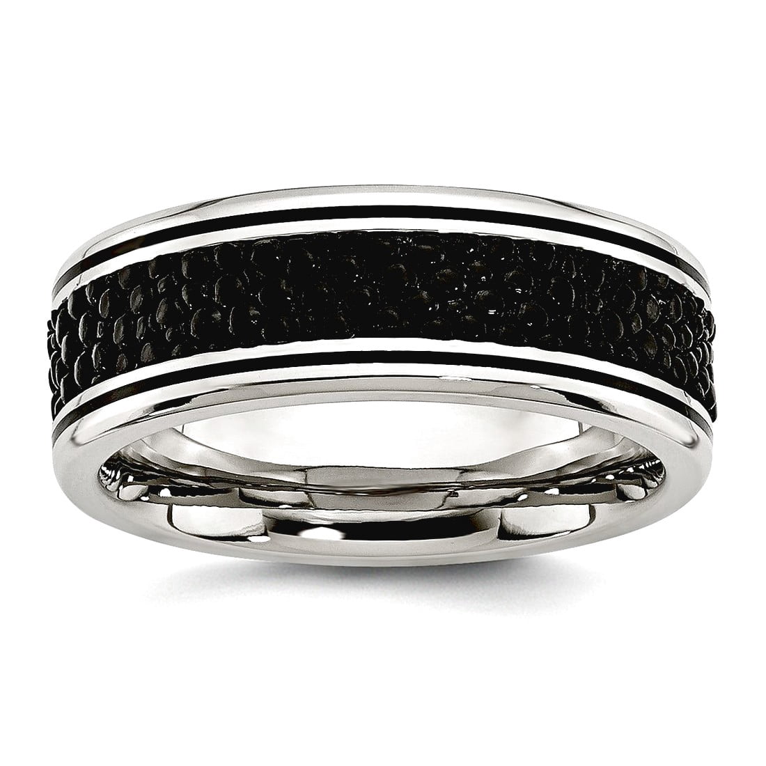 Stainless Steel Polished Grooved Stingray Textured 8mm Ring Size 12 Ring for Women