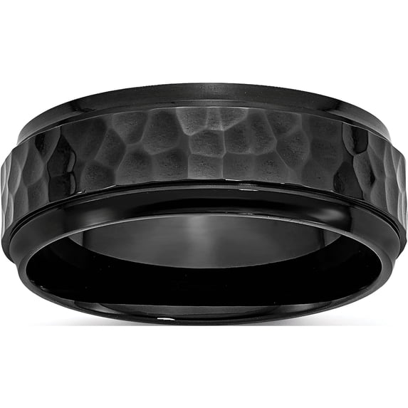 Stainless Steel Polished/Hammered Black Ip-Plated 8mm Beveled Edge Band (Size 9.5) Made In China sr334-9.5