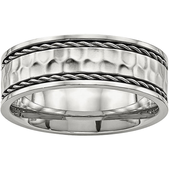 Stainless Steel Polished Hammered Comfort Back Ring