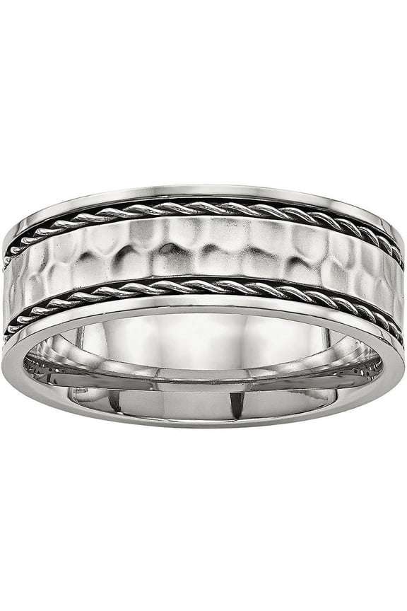 Stainless Steel Polished Hammered Comfort Back Ring