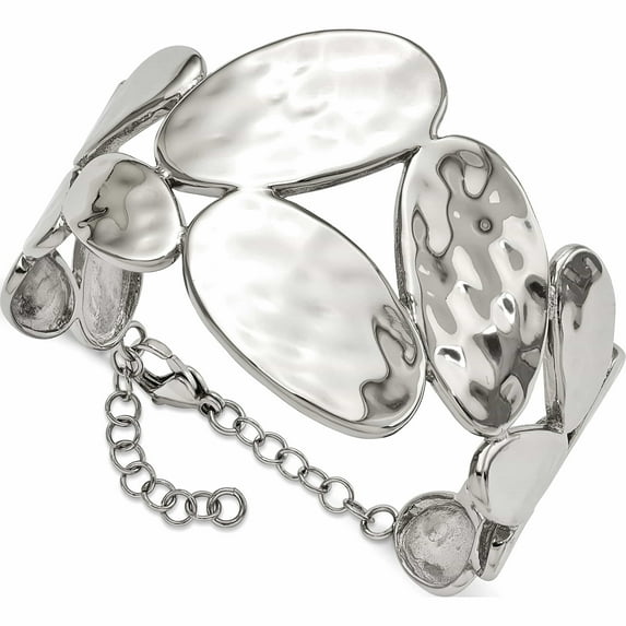 Stainless Steel Polished & Hammered With 1.5In Ext. Bangle Bracelet Made In China -Jewelry By Sweet Pea
