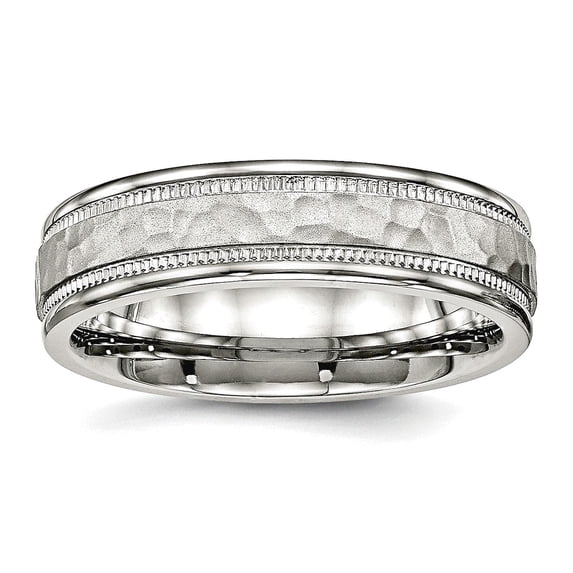 Stainless Steel Polished Hammered and Grooved 6.00mm Band Ring Size 12.5 Ring for Women and Men