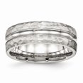 thumbnail image 1 of Stainless Steel Polished Hammered and Grooved 7.50mm Band Ring - Size 9.5, 1 of 2