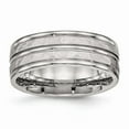 thumbnail image 1 of Stainless Steel Polished Hammered and Grooved 8.00mm Band Ring - Size 8, 1 of 2