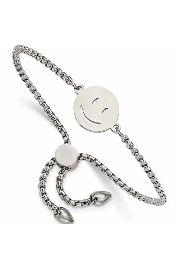 Stainless Steel Polished Happy Face Adjustable Bracelet (9.75 X 15) Made In China -Jewelry By Sweet Pea