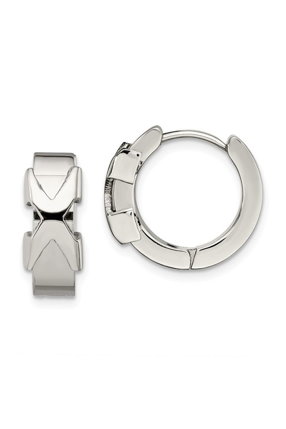 Stainless Steel Polished Hinged Hoop Earrings