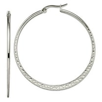 Stainless Steel Polished Hinged hoop 50mm Textured Hoop Earrings 50x2mm Wide Hoop Earring for Women