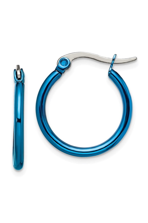 Stainless Steel Blue IP plated 19mm Hoop Earrings