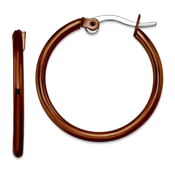 Stainless Steel Polished Hinged hoop Brown Plated 26mm Hoop Earrings 19x2mm Wide 2mm Thick Hoop Earring for Women