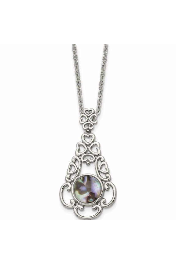 Stainless Steel Polished Imitation Abalone 16in w/2in ext Necklace