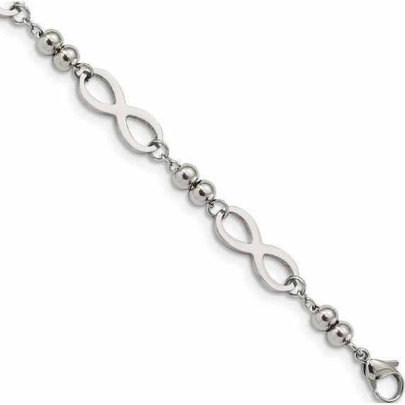 Stainless Steel Polished Infinity 4 Leaf Clover 6.5In With 1In Ext. Bracelet (6.5 X 7) Made In China -Jewelry By Sweet Pea