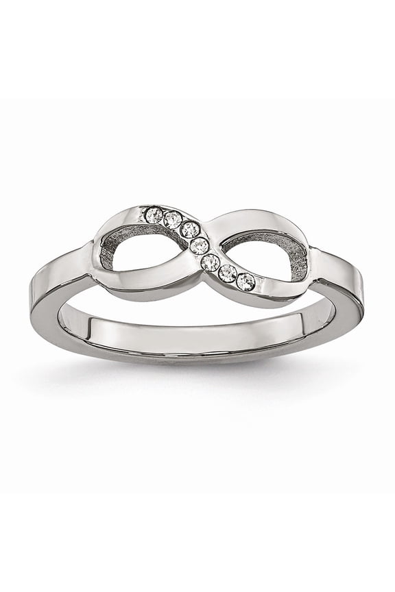 Stainless Steel Polished Infinity Symbol CZ Ring Size: 9; for Adults and Teens; for Women and Men